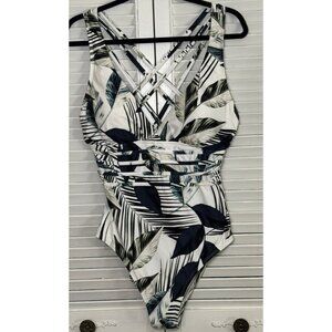 La Blanca Womens Moment of Zen Swimsuit Size 14 Multi Strap Cross Tummy Control